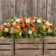 Orange and white Casket Spray 